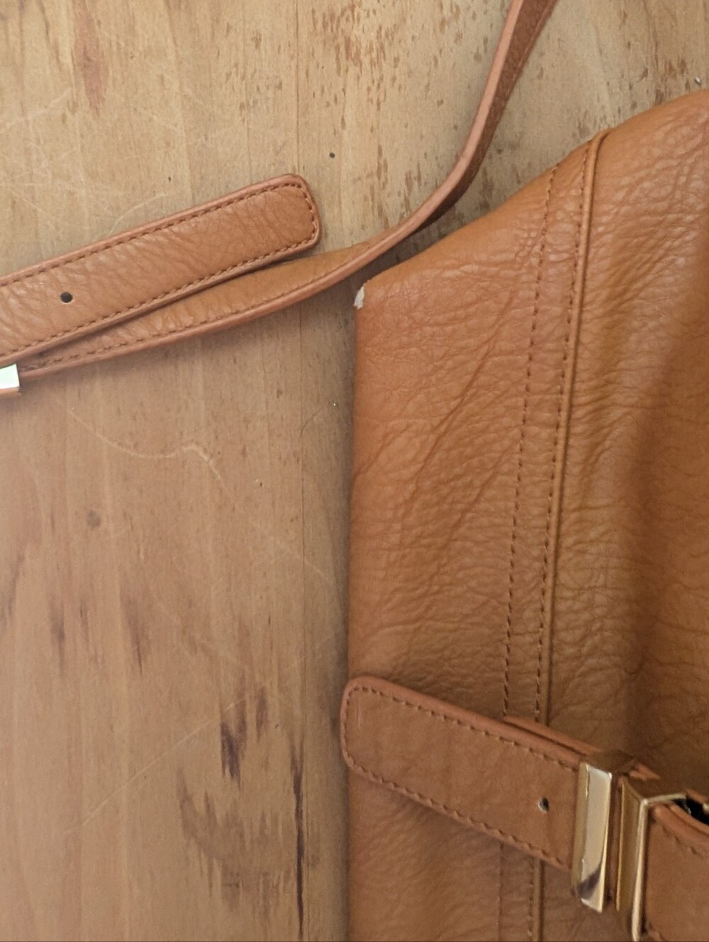 Classic Tan Crossbody Bag with Buckle Detail - Picture 11 of 11